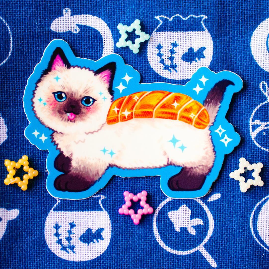 Salmon Sushi Cat Vinyl Sticker